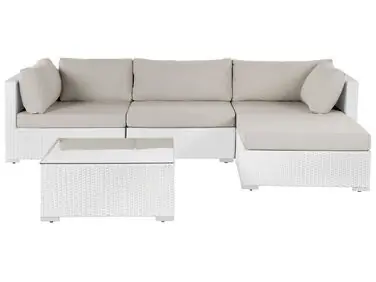 Garden Corner Sofa with Table 4 Seater SANO Left Hand White PE Rattan Modular - Garden & Balcony