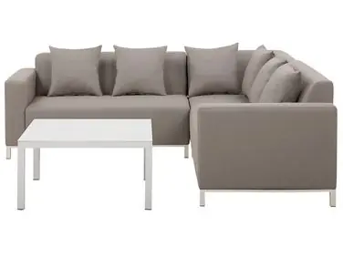 Garden Corner Sofa with Table 5 Seater BELIZE Left Hand Beige Modular - Garden & Balcony