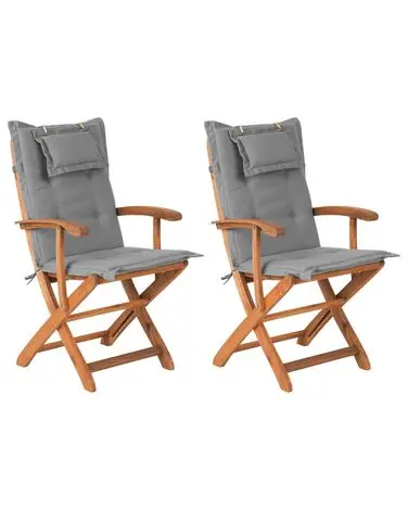 Set of 2 Garden Chairs with Cushions MAUI Acacia Wood Grey - Garden & Balcony
