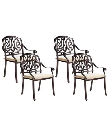 Conjunto de 4 sillas de jardín con cojines ANCONA Metal Marrón oscuro - Jardín y balcón