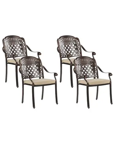 Set of 4 Garden Chairs with Cushions MANFRIA Metal Dark Brown - Garden & Balcony
