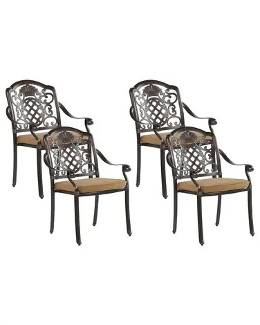 Set of 4 Garden Chairs with Cushions SALENTO Metal Dark Brown - Garden & Balcony