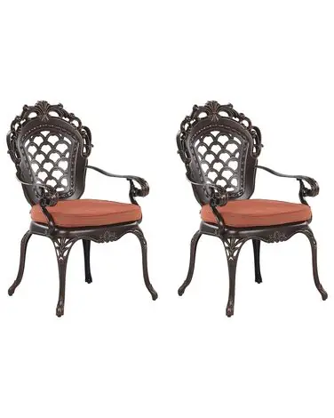 Set of 2 Garden Chairs with Cushions LIZZANO Metal Dark Brown - Garden & Balcony