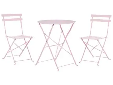 Bistro Set Folding FIORI Metal Pastel Pink - Garden & Balcony