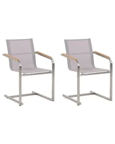 Set of 2 Garden Chairs COSOLETO Stainless Steel Beige - Garden & Balcony