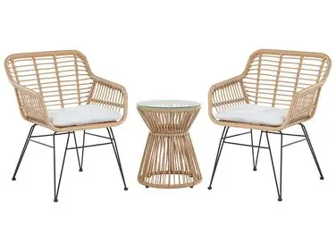 Bistro Set with Cushions TRESTINA PE Rattan Light Brown - Garden & Balcony