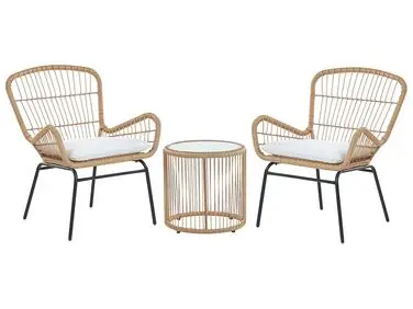 Bistro Set with Cushions LABICO PE Rattan Light Brown - Garden & Balcony