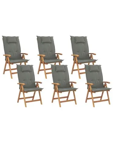 Set of 6 Garden Chairs with Cushions JAVA Acacia Wood Graphite Grey - Garden & Balcony