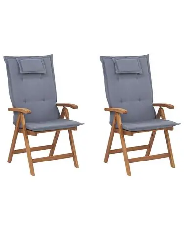 Set of 2 Garden Chairs with Cushions JAVA Acacia Wood Blue - Garden & Balcony