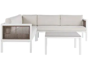 Garden Corner Sofa with Table 4 Seater BORELLO Left Hand Beige Metal - Garden & Balcony