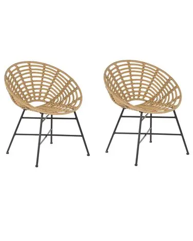 Set of 2 Garden Chairs ACERRA PE Rattan Light Brown - Garden & Balcony