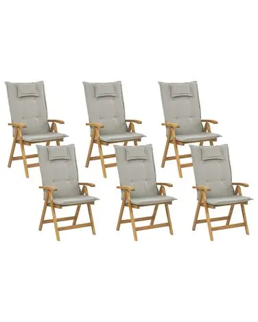 Set of 6 Garden Chairs with Cushions JAVA Acacia Wood Taupe - Garden & Balcony