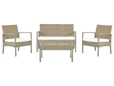Sofa Set with Table MARSALA PE Rattan Light Brown - Garden & Balcony