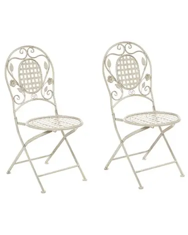 Conjunto de 2 sillas de jardín BIVIO plegable Metal Blanco crema - Jardín y balcón