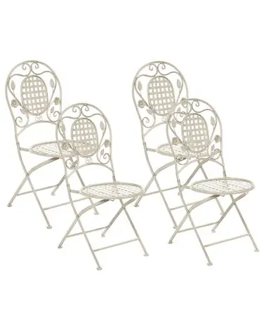 Conjunto de 4 sillas de jardín BIVIO plegable Metal Blanco crema - Jardín y balcón