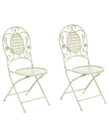 Set of 2 Garden Chairs BIVIO Folding Metal Light Green - Garden & Balcony
