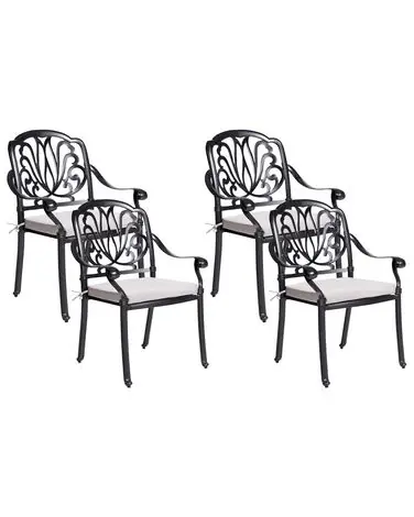 Conjunto de 4 sillas de jardín con cojines ANCONA Metal Negro - Jardín y balcón