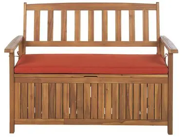 Banco de jardín con cojín SOVANA 120 cm con almacenaje Madera de acacia Rojo - Jardín y balcón