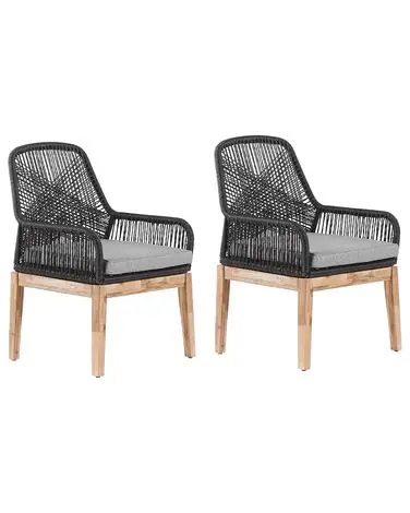 Set of 2 Garden Chairs with Cushions OLBIA Synthetic Material Black - Garden & Balcony