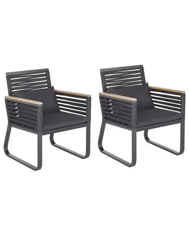 Set of 2 Garden Chairs with Cushions CANETTO Metal Black - Garden & Balcony