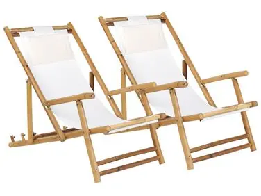Set of 2 Folding Deck Chairs ATRANI Bamboo Light Beige - Garden & Balcony