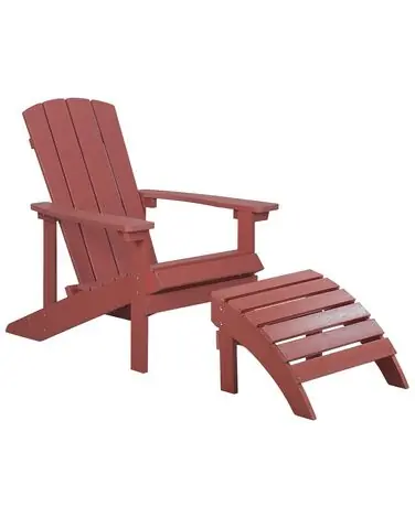 Garden Chair ADIRONDACK with Footstool Red - Garden & Balcony