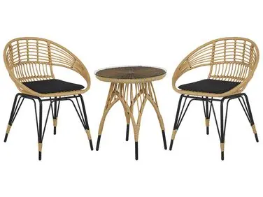 Bistro Set with Cushions PELLARO PE Rattan Black - Garden & Balcony