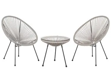 Bistro Set ACAPULCO II PE Rattan Light Grey - Garden & Balcony