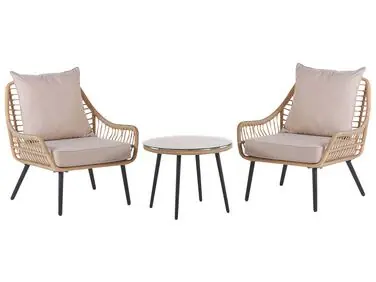 Bistro Set with Cushions LAURETO PE Rattan Natural - Garden & Balcony
