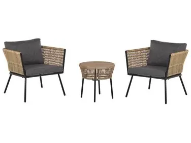 Bistro Set with Cushions GARGANO PE Rattan Light Brown - Garden & Balcony