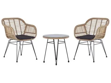 Bistro Set with Cushions TROPEA II PE Rattan Natural - Garden & Balcony