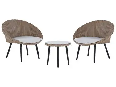 Bistro Set with Cushions ORTIGIA PE Rattan Light Beige Beige - Garden & Balcony