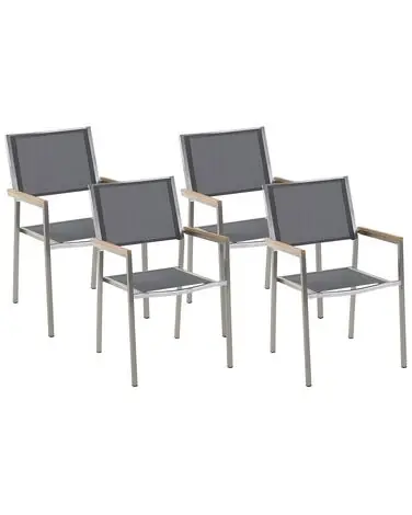 Set of 4 Garden Chairs GROSSETO Stainless Steel Grey - Garden & Balcony