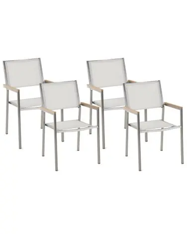 Set of 4 Garden Chairs GROSSETO Stainless Steel White - Garden & Balcony