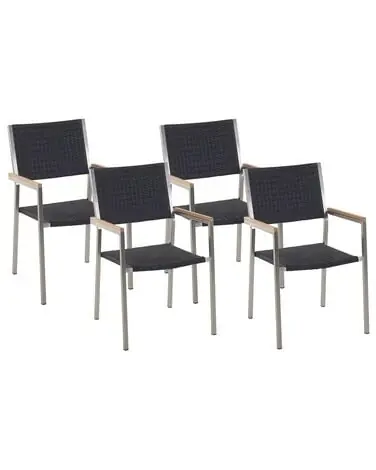 Set of 4 Garden Chairs GROSSETO PE Rattan Black - Garden & Balcony