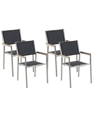 Set of 4 Garden Chairs GROSSETO Stainless Steel Black - Garden & Balcony
