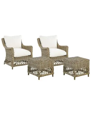 Set of 2 Garden Armchairs with Cushions RIBOLLA with Footstool Rattan Natural - Garden & Balcony