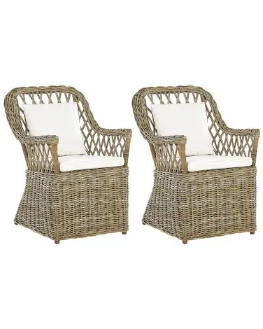 Conjunto de 2 sillones de jardín con cojines MAROS Ratán Natural - Jardín y balcón
