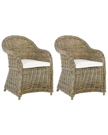 Set of 2 Garden Armchairs with Cushions SUSUA Rattan Natural - Garden & Balcony