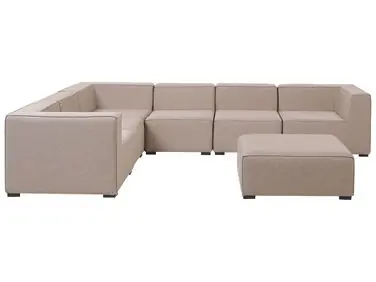 Garden Corner Sofa with Ottoman 7 Seater AREZZO Right Hand Beige Modular - Garden & Balcony