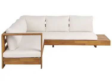 Sofá esquinero de jardín 5 plazas MARETTIMO Derecha Blanco crema Madera de acacia certificada - Jardín y balcón