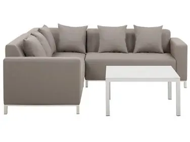 Garden Corner Sofa with Table 5 Seater BELIZE Right Hand Beige Modular - Garden & Balcony