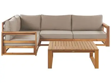 Garden Corner Sofa with Table 4 Seater TIMOR Right Hand Light Brown Certified Acacia Wood Modular - Garden & Balcony