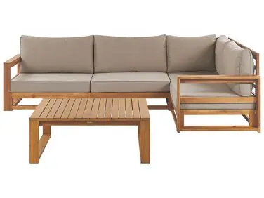 Garden Corner Sofa with Table 4 Seater TIMOR Left Hand Light Brown Certified Acacia Wood Modular - Garden & Balcony