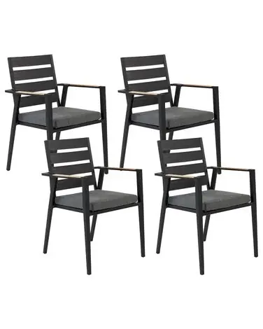 Set of 4 Garden Chairs with Cushions TAVIANO Metal Black - Garden & Balcony