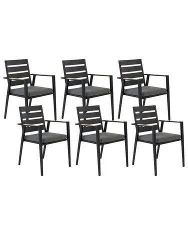 Set of 6 Garden Chairs with Cushions TAVIANO Metal Black - Garden & Balcony