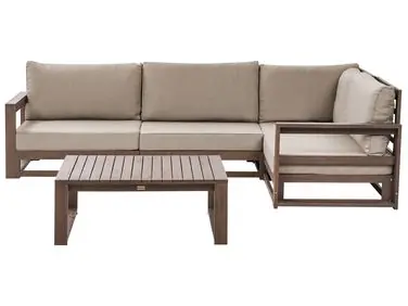 Garden Corner Sofa with Table 4 Seater TIMOR Left Hand Dark Brown Certified Acacia Wood Modular - Garden & Balcony