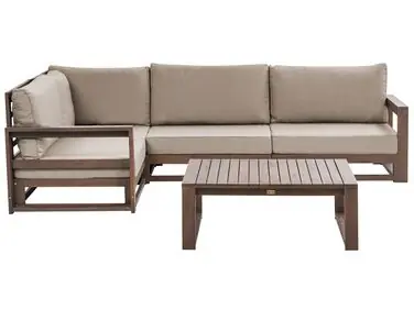 Garden Corner Sofa with Table 4 Seater TIMOR Right Hand Dark Brown Certified Acacia Wood Modular - Garden & Balcony