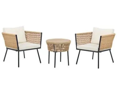 Bistro Set with Cushions GARGANO PE Rattan Natural - Garden & Balcony