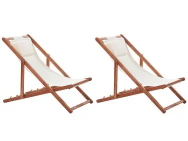 Conjunto de 2 hamacas plegables AVELLINO con telas de recambio Madera de acacia Marrón oscuro - Jardín y balcón